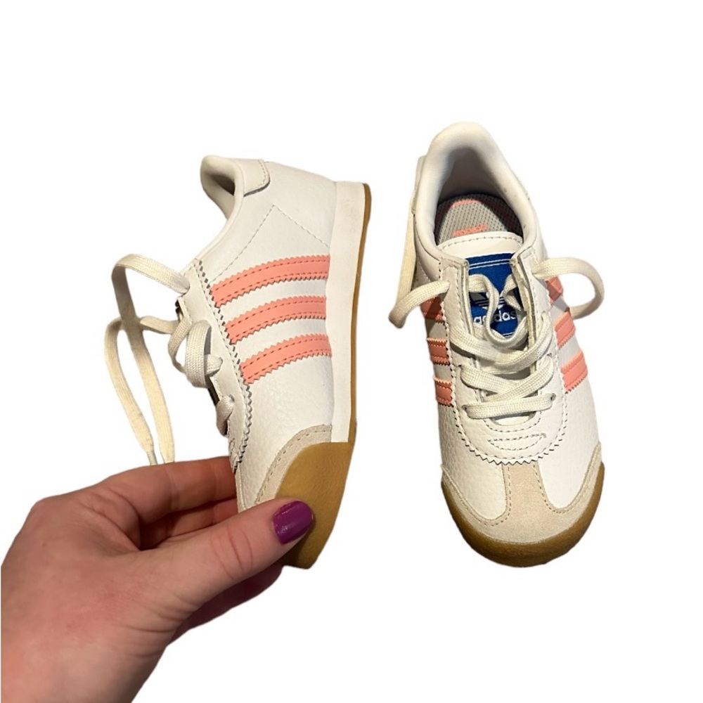 Adidas girls sneakers. Size 8. White and pink.